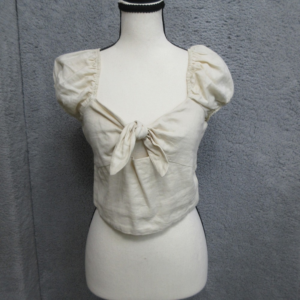 Urban Renewal Cottagecore Puff Sleeve Crop Top Women Large Ivory Tie Front Smock